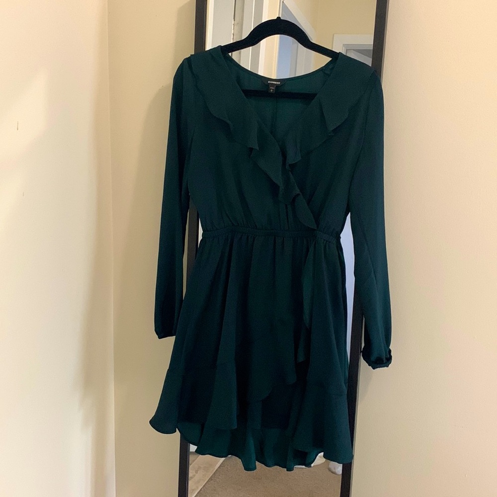 Express Dark Green Ruffle Dress